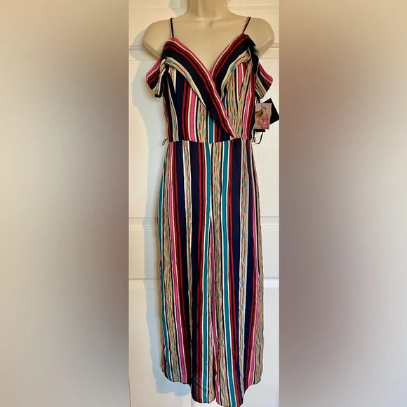 by & by Pants - By & By Multicolored Stripped Wide Leg Off Shoulder Jumpsuit NWT Size 5